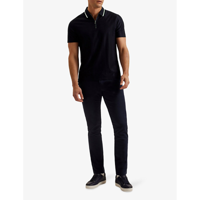Shop Ted Baker Orbite Contrast-trim Stretch-cotton Polo Shirt In Navy