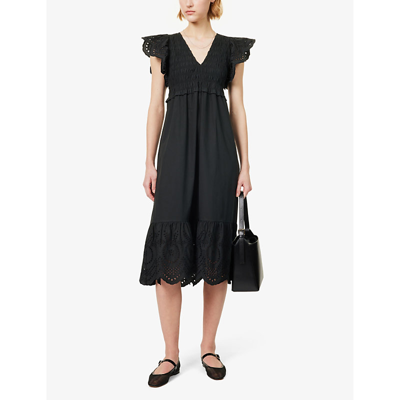 Shop Rails Women's Black Eyelet Clementine V-neck Cotton-blend Midi Dress