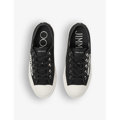 Shop Jimmy Choo Palma Maxi Logo-embroidered Canvas Low-top Trainers In X Black/latte
