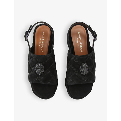 Shop Kurt Geiger London Womens Black Kensingston Quilted Suede Wedge Sandals