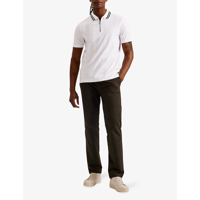 Shop Ted Baker Men's White Orbite Contrast-trim Stretch-cotton Polo Shirt
