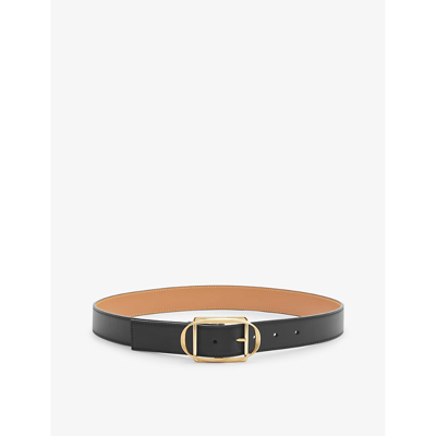 Shop Loewe Womens Black/gold Curved Buckle Leather Belt