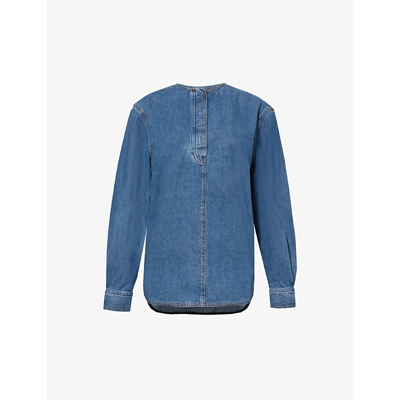 Shop Totême Long-sleeve Round-neck Denim Shirt In Vibrant Blue