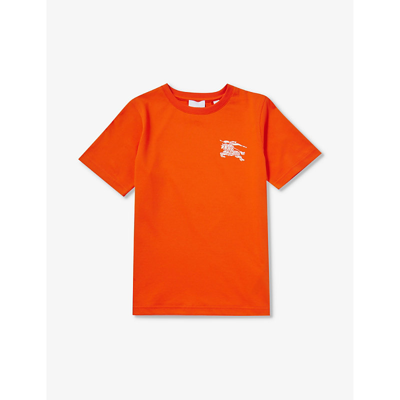 Shop Burberry Boys Scarlet Orange Kids Cedar Logo-print Cotton-jersey T-shirt 8-14 Years