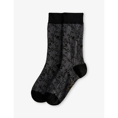 Shop Ted Baker Mens Black Sokkelv Horse-pattern Stretch-knit Socks