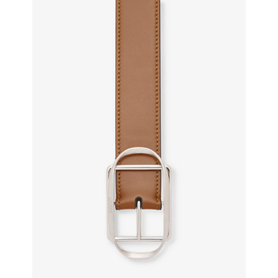 Shop Loewe Womens Tan/palladium Curved Buckle Leather Belt