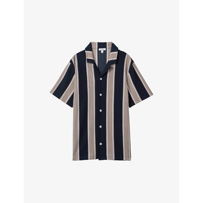 Shop Reiss Men's Navy/camel Alton Slim-fit Woven Shirt