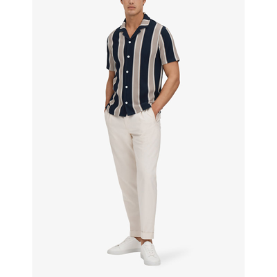 Shop Reiss Men's Navy/camel Alton Slim-fit Woven Shirt