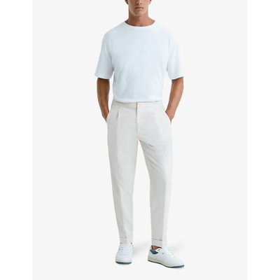 Shop Reiss Men's Ecru Brighton Relaxed-fit Tapered Woven Trousers