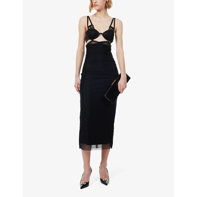 Shop Dolce & Gabbana Women's Nero Lace-design Slim-fit Mesh Midi Dress