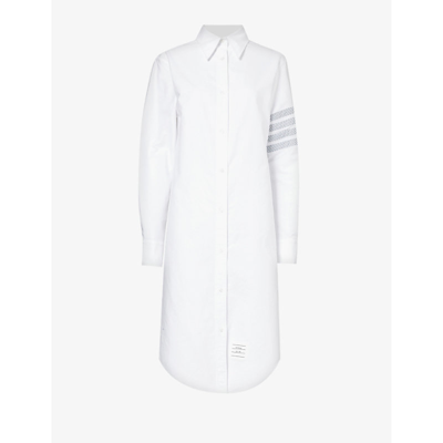 Shop Thom Browne Four-bar Relaxed-fit Cotton Shirt Dress In White