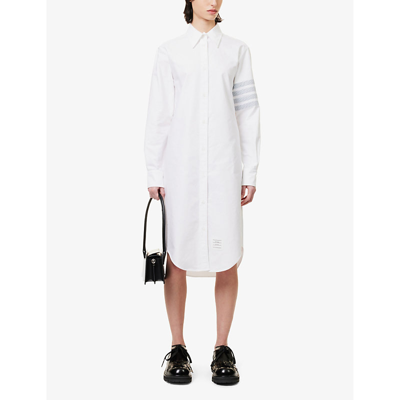 Shop Thom Browne Four-bar Relaxed-fit Cotton Shirt Dress In White