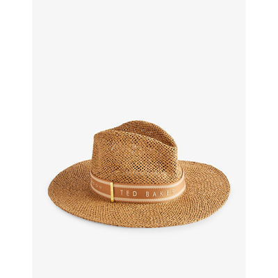 Shop Ted Baker Womens Camel Clairie Stripe-band Straw Fedora