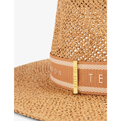 Shop Ted Baker Women's Camel Clairie Stripe-band Straw Fedora