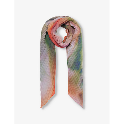 Shop Issey Miyake Pleats Please  Womens Turnip Turnip And Spinach Abstract-pattern Knitted Scarf