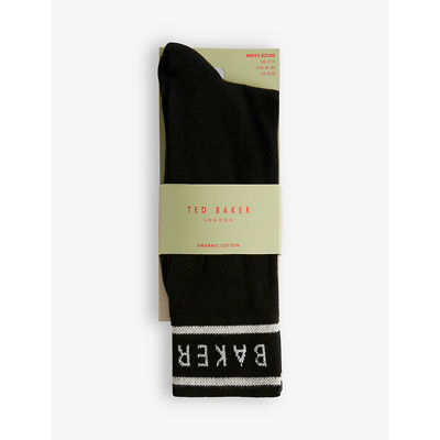 Shop Ted Baker Mens Black Sokkbbb Logo-pattern Stretch-knit Socks