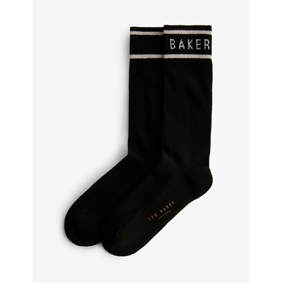 Shop Ted Baker Men's Black Sokkbbb Logo-pattern Stretch-knit Socks