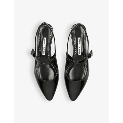 Shop Manolo Blahnik Women's Black Didion Patent-leather Flats