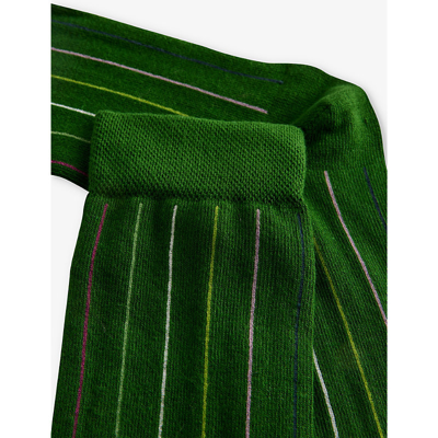 Shop Ted Baker Mens Dk-green Sokkthr Stripe-embroidered Stretch-cotton Socks