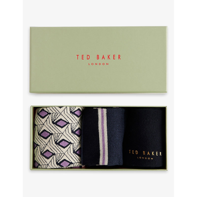 Shop Ted Baker Men's Assorted Purpak Striped Pack Of Three Stretch-woven Socks