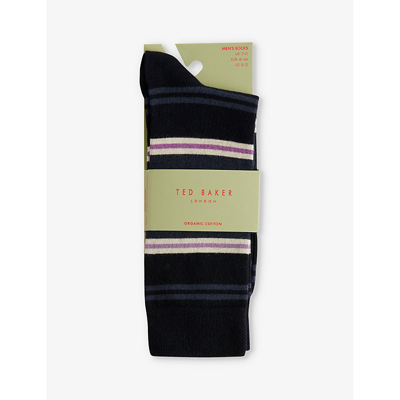 Shop Ted Baker Mens Navy Sokksix Stripe-pattern Stretch Cotton-blend Socks