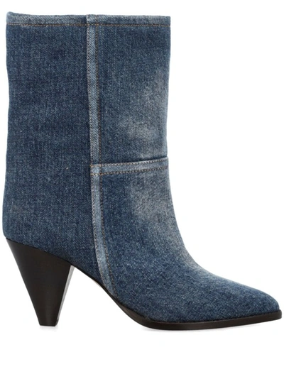 Shop Isabel Marant Washed Denim Boots In Grey