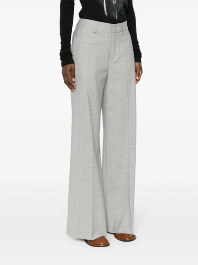 Shop P.a.r.o.s.h Heather Grey Stretch-virgin Wool Trousers In White
