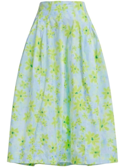 Shop Marni A-line Floral-print Cotton Midi Skirt In Green