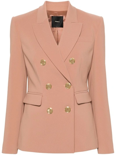 Shop Pinko Double-breasted Blazer In Brown