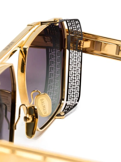 Shop Balmain Pilot-frame Gold/grey Sunglasses