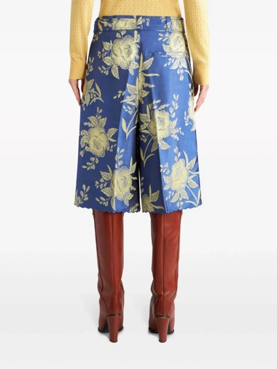 Shop Etro Multicolored Floral-jacquard Pants In Blue