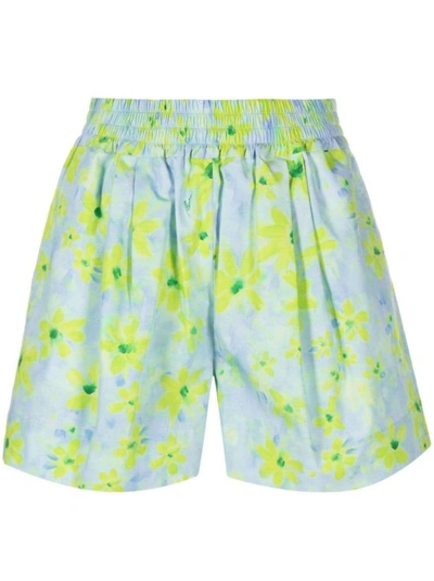 Shop Marni Watercolour Floral-pattern Cotton Shorts In White