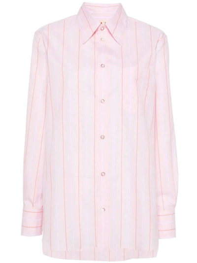 Shop Marni Pink Striped Poplin Shirt In White