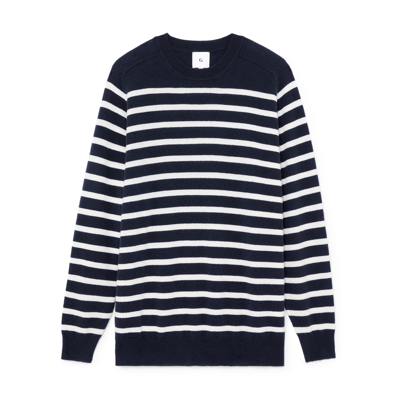 Shop G. Label By Goop Gia Oversize Striped Cashmere Crewneck In Navy,ivory
