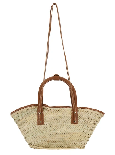 Shop Jacquemus Beige Bucket Bag With Leather Details And Logo In Straw Woman
