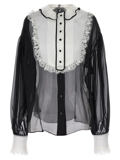 Shop Dolce & Gabbana Contrast Plastron Shirt In White/black