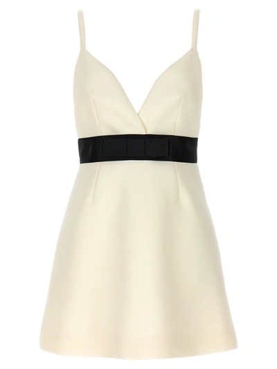 Shop Dolce & Gabbana Wool And Satin Canvas Dress In White/black