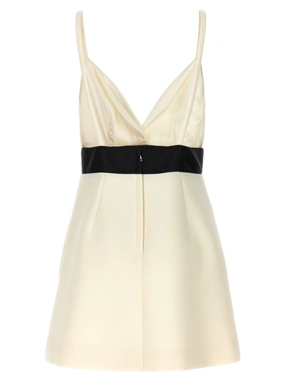 Shop Dolce & Gabbana Wool And Satin Canvas Dress In White/black