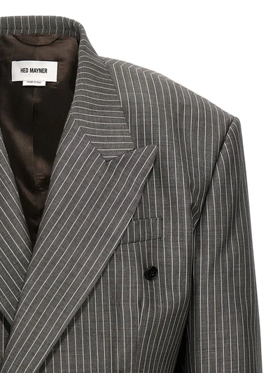 Shop Hed Mayner Pinstriped Double-breasted Blazer In Gray