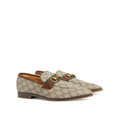 Shop Gucci Leather Monogram Loafers In Neutrals