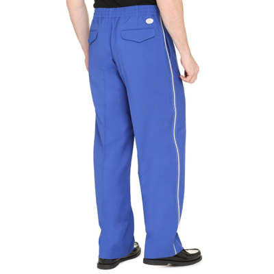 Gucci Brand-embroidered Slip-pocket Straight-leg Regular-fit Wool-blend Trousers In Blue