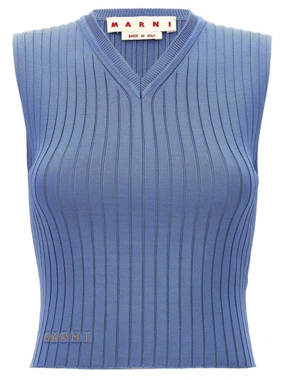 Shop Marni Ribbed Vest In Blue