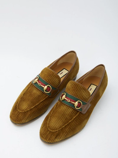 Shop Gucci Corduroy Loafers With Horsebit In Brown