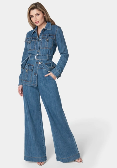 Bebe Semi Fitted Utility Denim Jacket In Cielo Wash