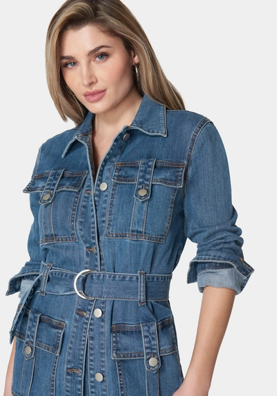 Bebe Semi Fitted Utility Denim Jacket In Cielo Wash