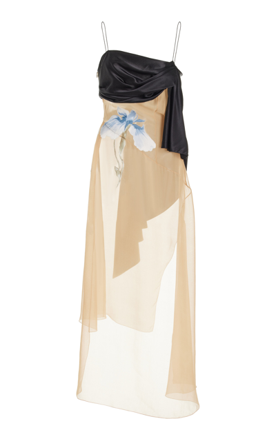 Shop Givenchy Sash-detailed Iris-embroidered Silk Midi Dress In Neutral