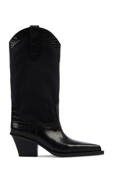 Shop Paris Texas Rosario Leather-trimmed Canvas Western Boots In Black