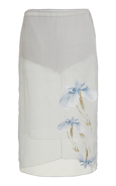 Shop Givenchy Iris-printed Silk Midi Skirt In Blue