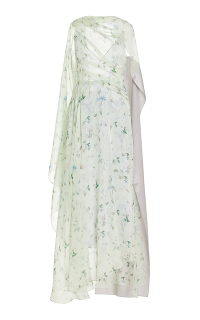 Shop Givenchy Draped Floral Silk Maxi Dress In Blue