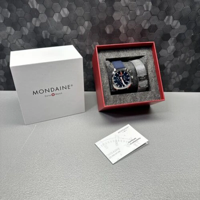 MONDAINE Pre-owned Men's Chronograph Grand Cushion Set Blue Msl.41440.ld.set